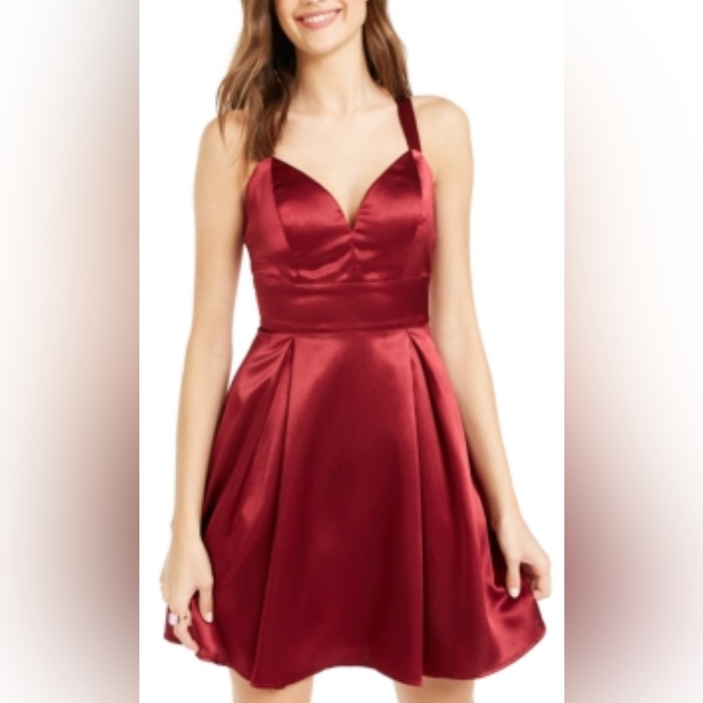 Teeze Me Size 7/8 V-Neck Sweetheart Burgundy Sleeveless Fit Flare Party Dress